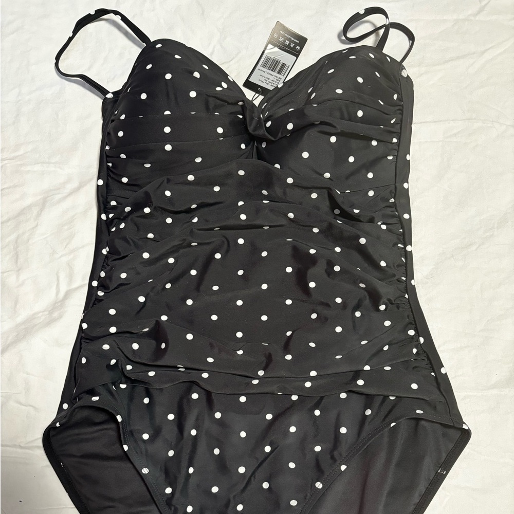 Relleciga one piece black and white polka dots swimsuit size L